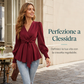 🔥SCONTO DEL 50%! 👚Camicia da donna elegante con scollo a V e vita con fiocco