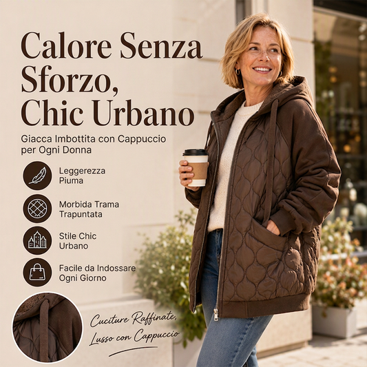 🔥SCONTO DEL 50%! 👚Giacca donna trapuntata con cappuccio e design a pannelli