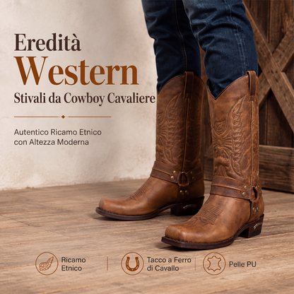 🔥SCONTO DEL 50%! 👢Stivali da cowboy western a punta quadrata da uomo