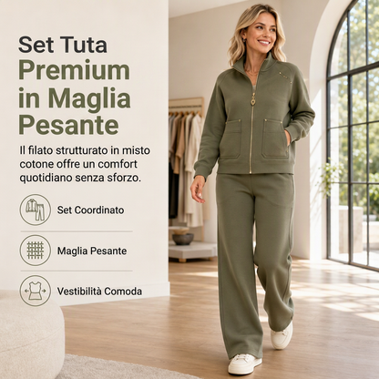 🔥SCONTO DEL 50%! 👚Tuta da ginnastica due pezzi da donna in misto cotone pesante, con zip e pantaloni a gamba larga