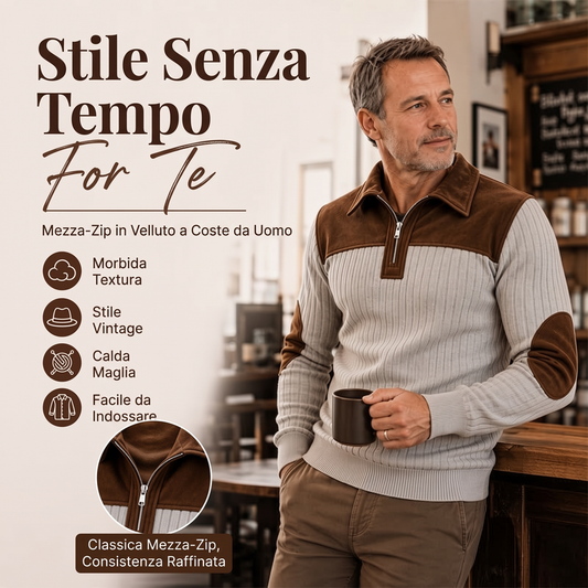⏰ Ultimo Giorno di Saldi – SCONTO 50% ✨Maglione lavorato a maglia in velluto a coste con zip corta da uomo