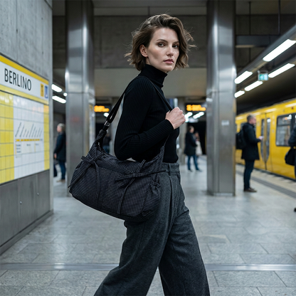 Borsa a spalla morbida a quadri casual