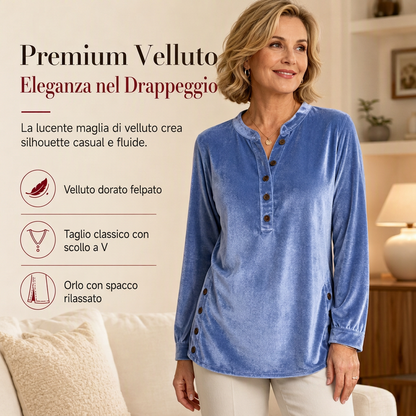 ✨ Tessuto vellutato morbido, comfort facile | Top da donna con scollo a V abbottonato e spacchi laterali