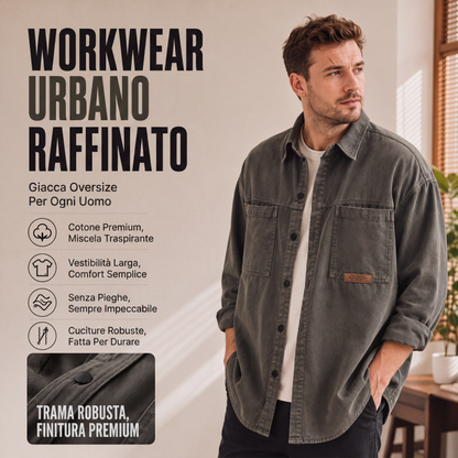 Camicia utility da uomo a maniche lunghe vestibilità comoda