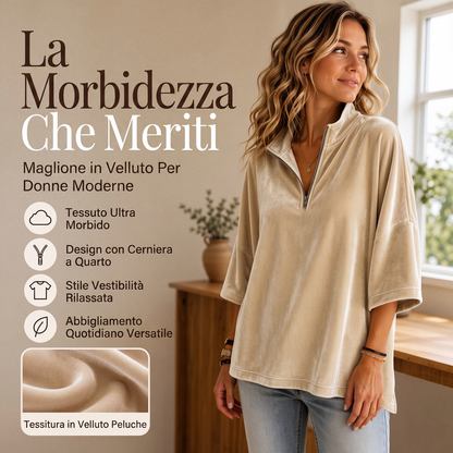 🔥SCONTO DEL 50%! 👚Top in velluto da donna con maniche a 3/4 e zip corta