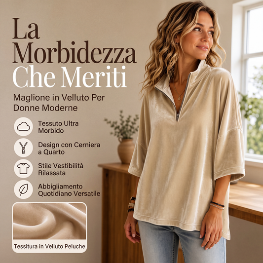 🔥SCONTO DEL 50%! 👚Top in velluto da donna con maniche a 3/4 e zip corta