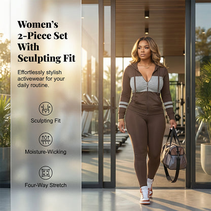 📢📢Sconto del 50%!!!🎉✨Set da 2 pezzi composto da felpa con cappuccio e cerniera e leggings da donna