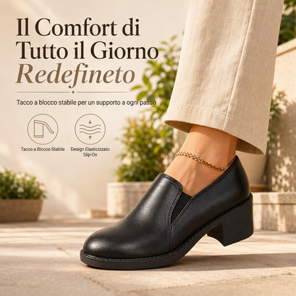 Scarpe décolleté da donna stile britannico retrò, slip-on con tacco medio largo, taglie forti, tacco grosso, modello basso