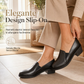Scarpe décolleté da donna stile britannico retrò, slip-on con tacco medio largo, taglie forti, tacco grosso, modello basso