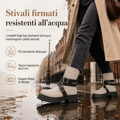 ⏰ Ultimo Giorno di Saldi – SCONTO 50% ✨Stivali da donna con punta tonda, cinturino con fibbia, tacco medio spesso e plateau, stivaletti alla caviglia