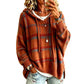 🔥SCONTO DEL 50%! 👚Maglione lavorato a maglia con cappuccio a quadri retrò da donna