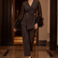 Completo blazer e pantaloni da donna con maniche a volant