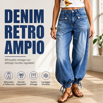 🔥SCONTO DEL 50%! 👖Jeans a palloncino da donna a vita alta con polsini con coulisse