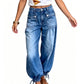 🔥SCONTO DEL 50%! 👖Jeans a palloncino da donna a vita alta con polsini con coulisse