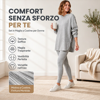 🔥SCONTO DEL 50%! 👚Completo da donna con felpa con cappuccio in maglia a coste e pantaloni