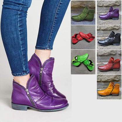 Bottes pour femmes élégantes et confortables en simili cuir PU, avec fermeture éclair latérale