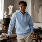 Felpa con cappuccio in velluto a coste da uomo casual con mezza zip