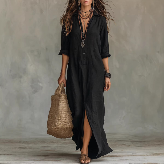 📢📢Sconto del 50%!!! 🎉✨ Abito lungo casual dalla vestibilità ampia con spacco frontale