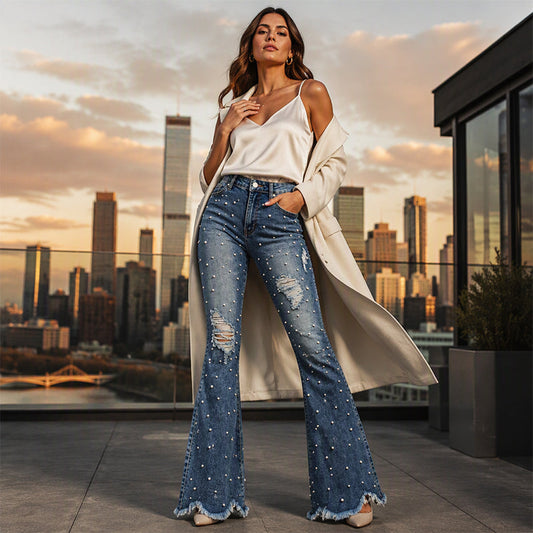 ⏰ Ultimo Giorno di Saldi – SCONTO 50% ✨Jeans svasati strappati a vita alta da donna