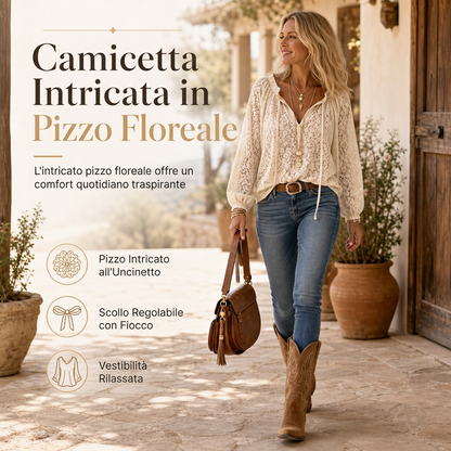 Camicia pullover in pizzo da donna elegante, vestibilità ampia e maniche lunghe