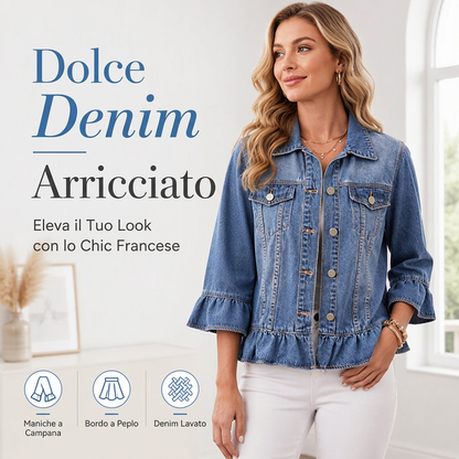 Giacca di jeans corta da donna con orlo a volant