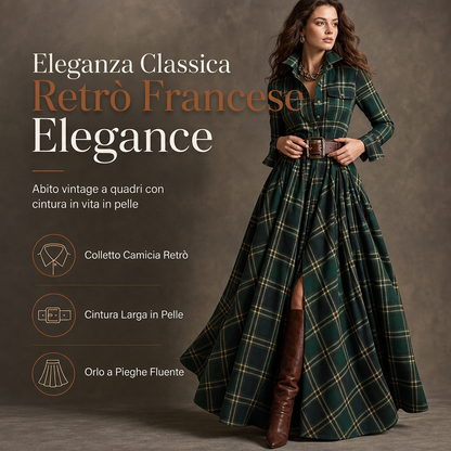 ✨ Eleganza di ispirazione francese | Abito da donna a quadri con vita arricciata e gonna plissettata a linea A
