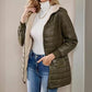 Cappotto invernale da donna trapuntato con cappuccio e cerniera, caldo