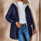 Cappotto invernale da donna trapuntato con cappuccio e cerniera, caldo