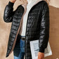 Cappotto invernale da donna trapuntato con cappuccio e cerniera, caldo