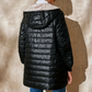 Cappotto invernale da donna trapuntato con cappuccio e cerniera, caldo