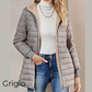 Cappotto invernale da donna trapuntato con cappuccio e cerniera, caldo
