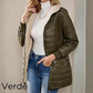 Cappotto invernale da donna trapuntato con cappuccio e cerniera, caldo