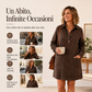 Abito in denim da donna con maniche lunghe e colletto a revers