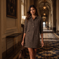 Abito in denim da donna con maniche lunghe e colletto a revers