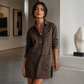 Abito in denim da donna con maniche lunghe e colletto a revers