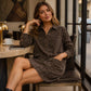 Abito in denim da donna con maniche lunghe e colletto a revers