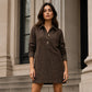 Abito in denim da donna con maniche lunghe e colletto a revers