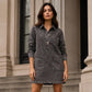 Abito in denim da donna con maniche lunghe e colletto a revers