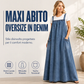 Abito lungo in denim oversize casual con bretelle da donna