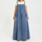 Abito lungo in denim oversize casual con bretelle da donna