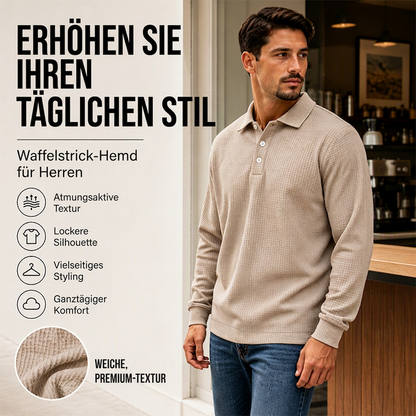 Herren-Oberteil mit Waffelstrick, Langarm und Kragen