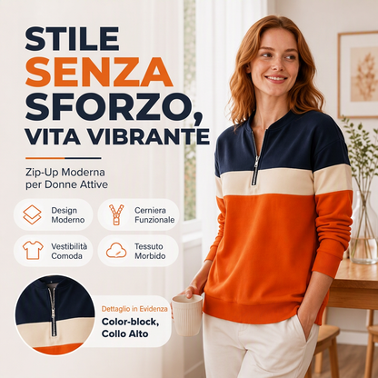 ⏰ Ultimo Giorno di Saldi – SCONTO 50% ✨Felpa da donna con mezza zip e design a blocchi di colore
