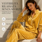 Completo da donna: camicia a maniche lunghe con bottoni e pantaloni a gamba larga