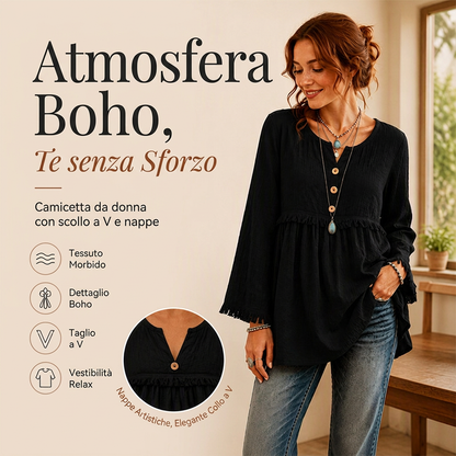 🔥SCONTO DEL 50%! 👚Top da donna bohémien con frange e maniche a campana