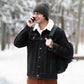 Giacca di jeans casual da uomo foderata in sherpa