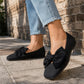 Scarpe piatte da donna con punta quadrata, tessuto a maglia e fiocco