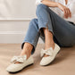 Scarpe piatte da donna con punta quadrata, tessuto a maglia e fiocco