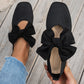 Scarpe piatte da donna con punta quadrata, tessuto a maglia e fiocco