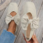 Scarpe piatte da donna con punta quadrata, tessuto a maglia e fiocco