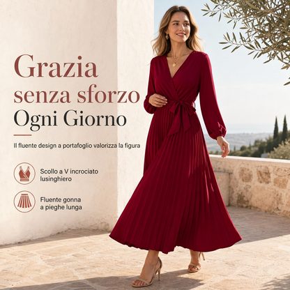 🔥SCONTO DEL 50%! 👗Abito maxi da donna elegante con scollo a V incrociato e pieghe